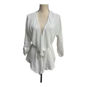 Ruby Rd. White Drape Front Tie Blouse Size S